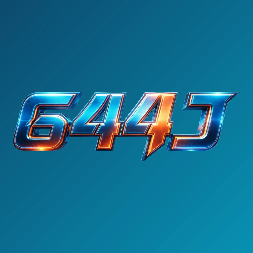 Bold 3D gaming logo with the text 644J in energetic colors, featuring a modern esports-inspired horizontal rectangular wordmark design with a transparent background for website header